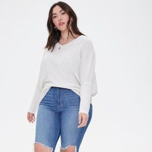 V-Neck Dolman Long Sleeve Ribbed Top 1XL